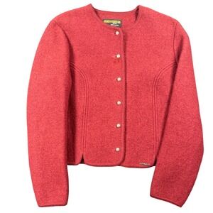 Vintage Geiger Tyrol Red Boiled Wool Cardigan Jacket Austria Silver Buttons